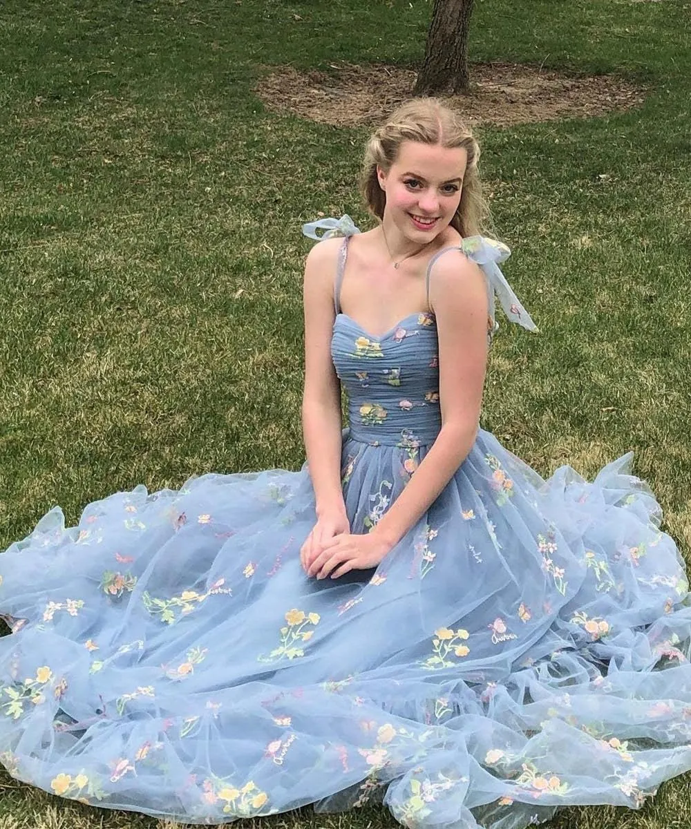 Long Flower Tulle Prom Dresses 2024 Spaghetti Straps Ball Gowns for Women WD204