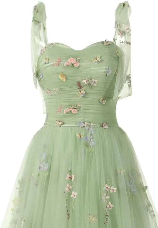 Long Flower Tulle Prom Dresses 2024 Spaghetti Straps Ball Gowns for Women WD204