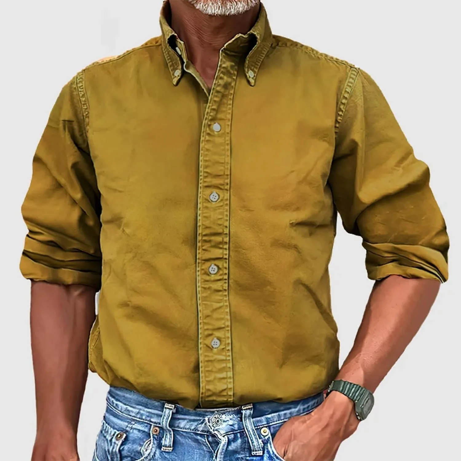 Long Sleeve T Shirt for Men Casual Button Down Lapel Neck Tee Shirt Plus Size Loose Fit Solid Business Dress Shirts