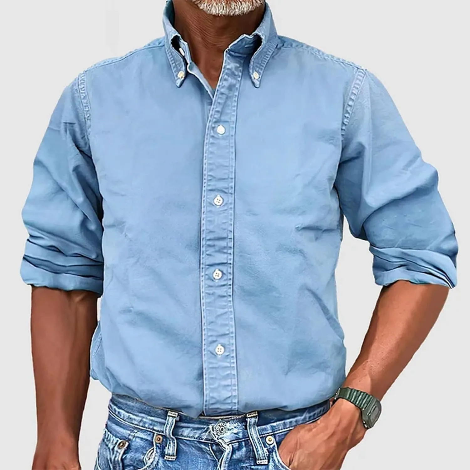 Long Sleeve T Shirt for Men Casual Button Down Lapel Neck Tee Shirt Plus Size Loose Fit Solid Business Dress Shirts