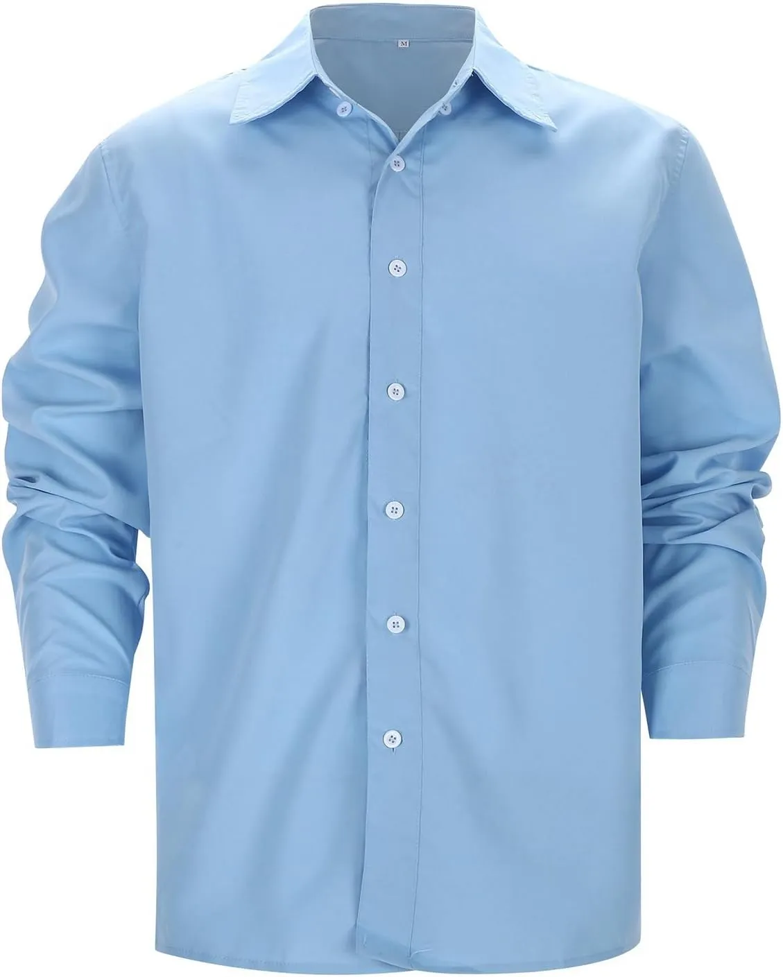 Long Sleeve T Shirt for Men Casual Button Down Lapel Neck Tee Shirt Plus Size Loose Fit Solid Business Dress Shirts