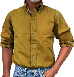 Long Sleeve T Shirt for Men Casual Button Down Lapel Neck Tee Shirt Plus Size Loose Fit Solid Business Dress Shirts