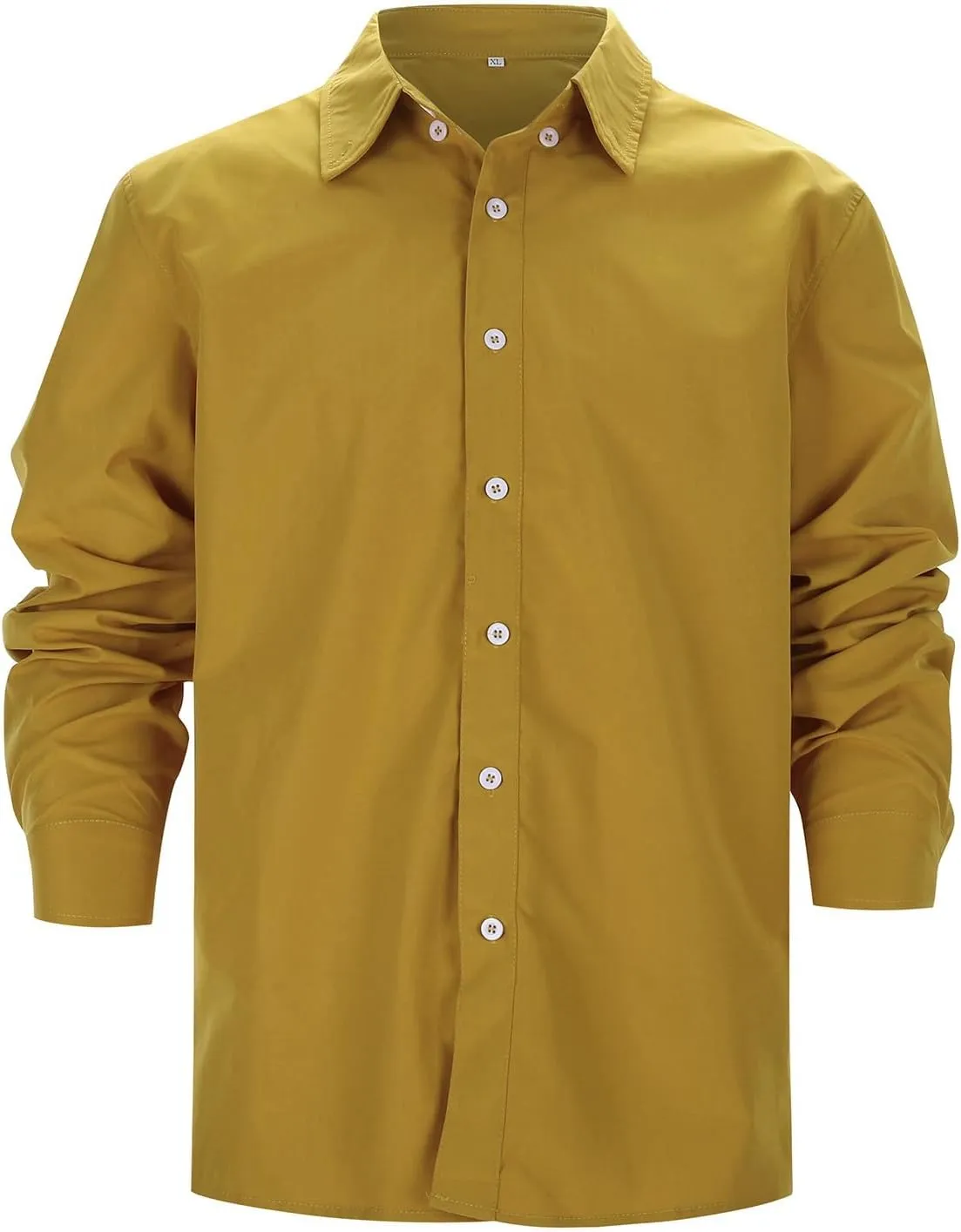 Long Sleeve T Shirt for Men Casual Button Down Lapel Neck Tee Shirt Plus Size Loose Fit Solid Business Dress Shirts
