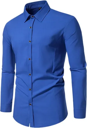 Long Sleeve T Shirt Men Casual Button Down Collared Dress Shirts Lightweight Slim Fit Wrinkle Free Business Shirt