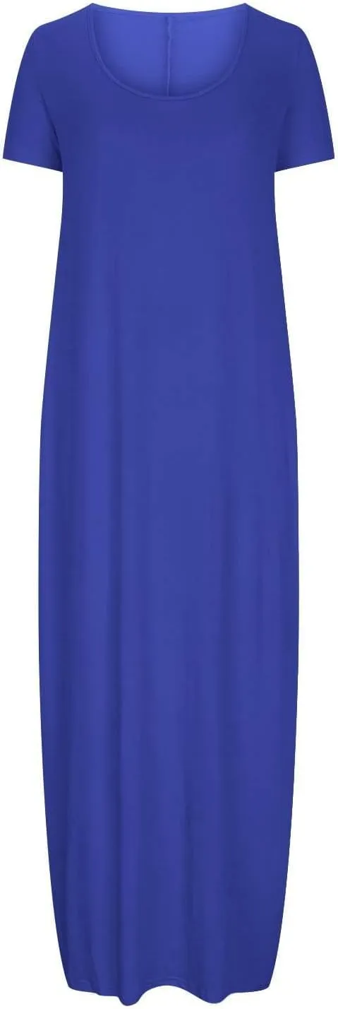 Loose Fit Plus Size Dresses for Curvy Women Short Sleeve Crew Neck Summer Beach Dresses Flowy Maxi Tshirt Sundresses