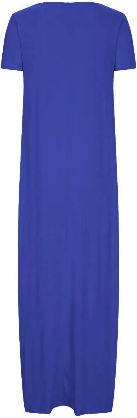 Loose Fit Plus Size Dresses for Curvy Women Short Sleeve Crew Neck Summer Beach Dresses Flowy Maxi Tshirt Sundresses
