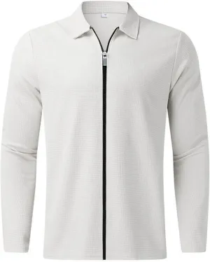 Male Casual Autumn Striped Fabric T Shirt Zipper Turn Down Long Sleeve Tops T Shirt Medium T Shirt Mens Shirts