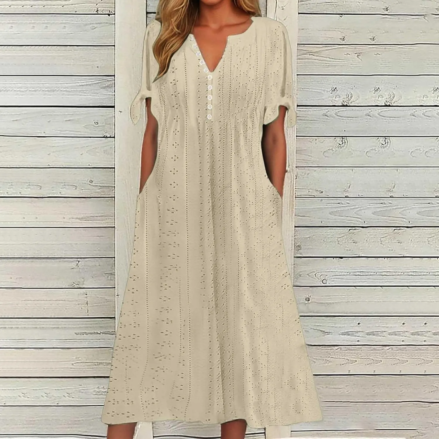 Maxi Long Dresses for Women 2025 Summer Casual V Neck Short Sleeve Eyelet Tshirt Dress Boho A Line Beach Vacation Sundress