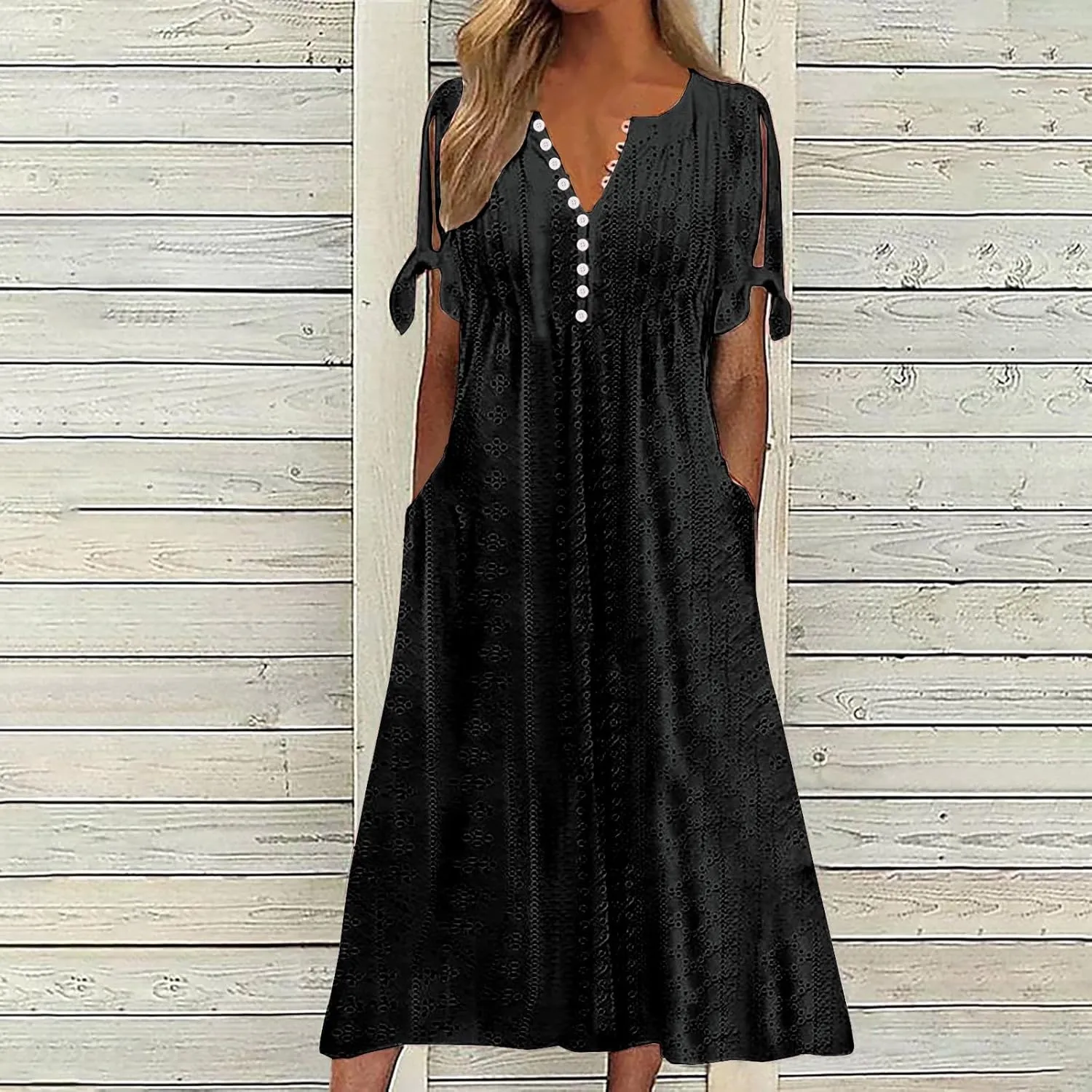 Maxi Long Dresses for Women 2025 Summer Womens Eyelet Dress Short Sleeve Tshirt Dress Casual Vacation Sundress
