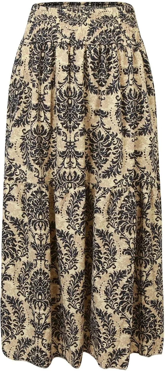 Maxi Skirts Casual for Women Floral Print Summer Casual High Waisted Elegant Slim Boho with Pockets Flowy Long