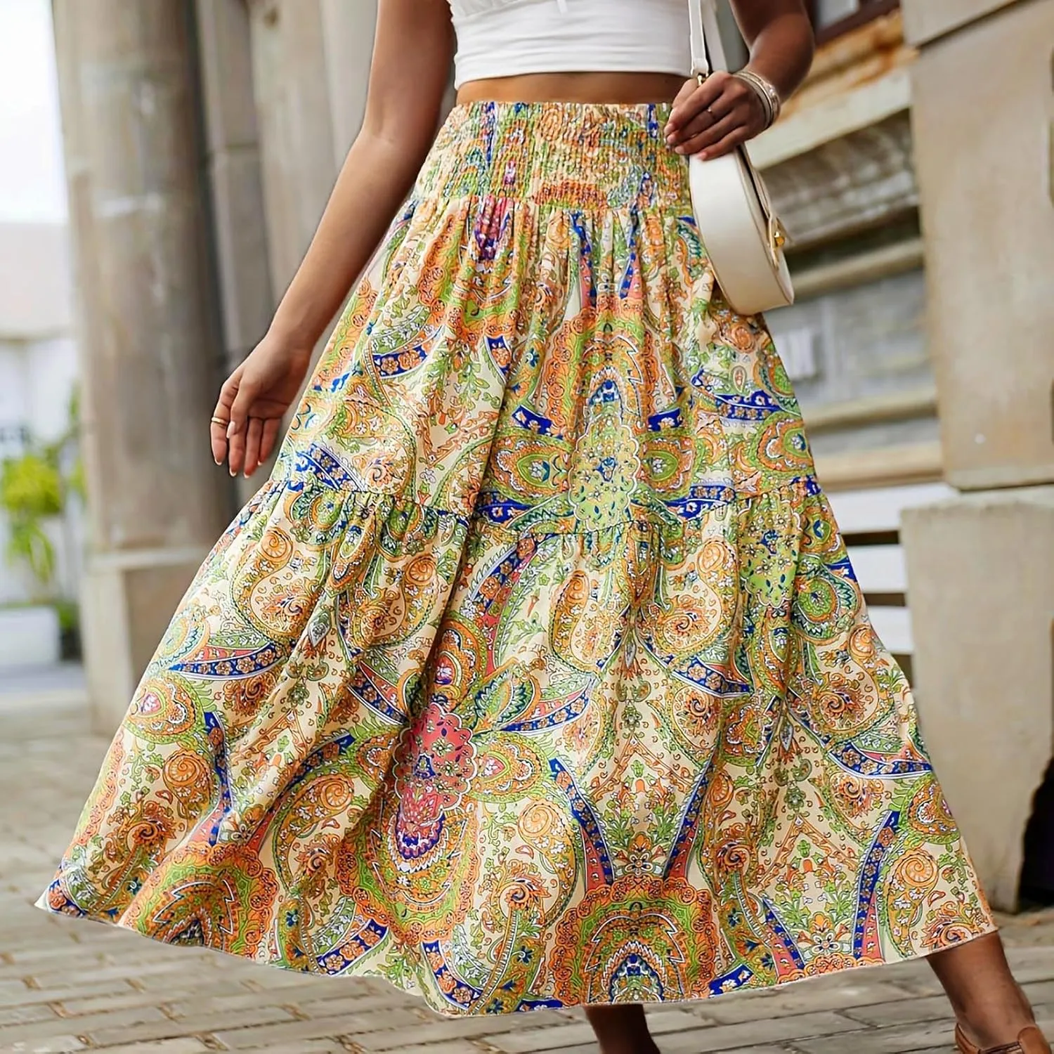 Maxi Skirts Casual for Women Floral Print Summer Casual High Waisted Elegant Slim Boho with Pockets Flowy Long