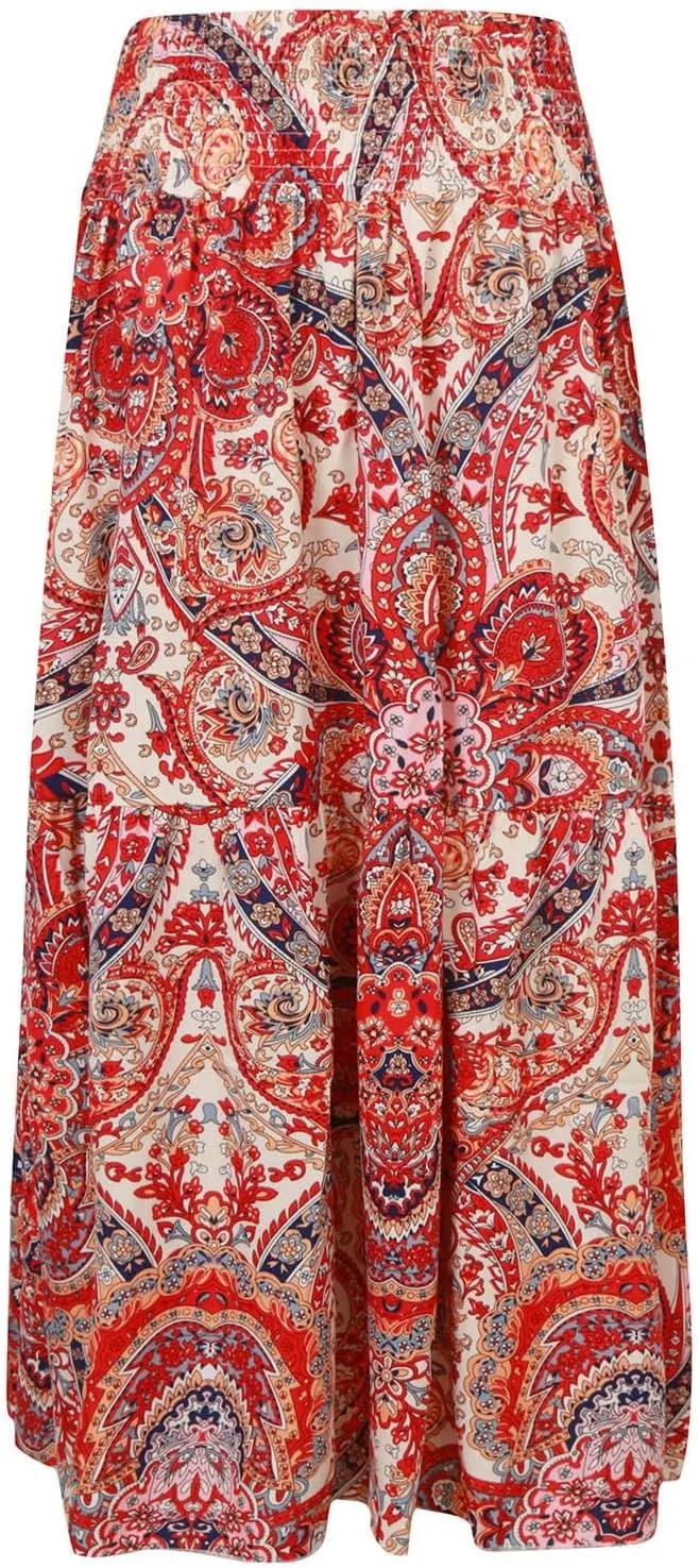 Maxi Skirts Casual for Women Floral Print Summer Casual High Waisted Elegant Slim Boho with Pockets Flowy Long