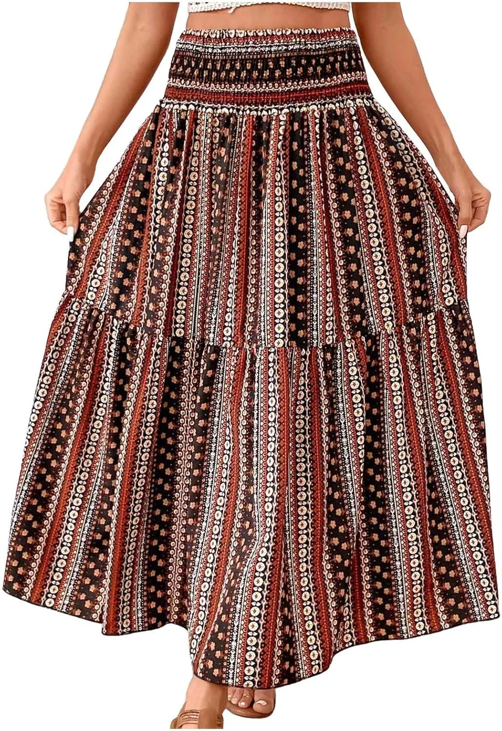 Maxi Skirts Casual for Women Floral Print Summer Casual High Waisted Elegant Slim Boho with Pockets Flowy Long