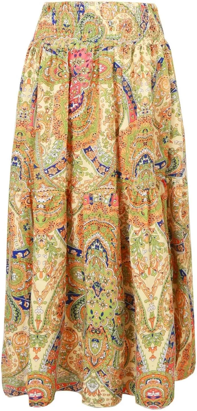 Maxi Skirts Casual for Women Floral Print Summer Casual High Waisted Elegant Slim Boho with Pockets Flowy Long