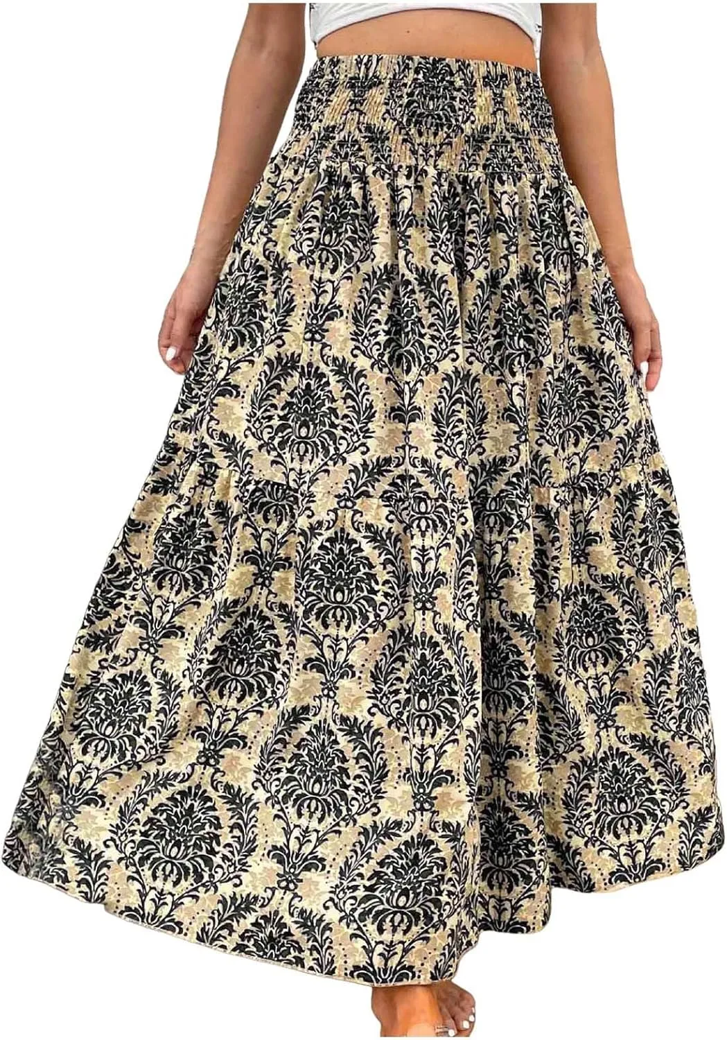 Maxi Skirts Casual for Women Floral Print Summer Casual High Waisted Elegant Slim Boho with Pockets Flowy Long
