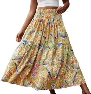 Maxi Skirts Casual for Women Floral Print Summer Casual High Waisted Elegant Slim Boho with Pockets Flowy Long