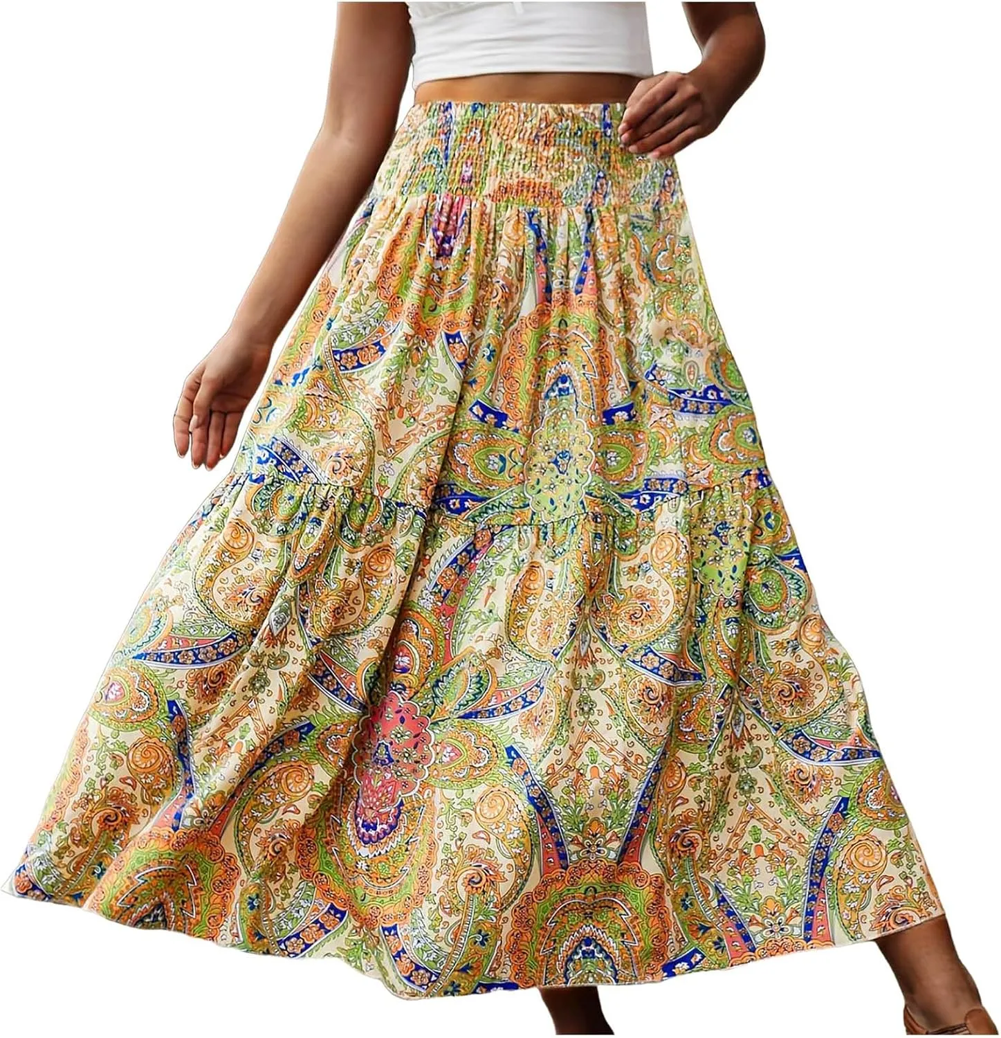 Maxi Skirts Casual for Women Floral Print Summer Casual High Waisted Elegant Slim Boho with Pockets Flowy Long