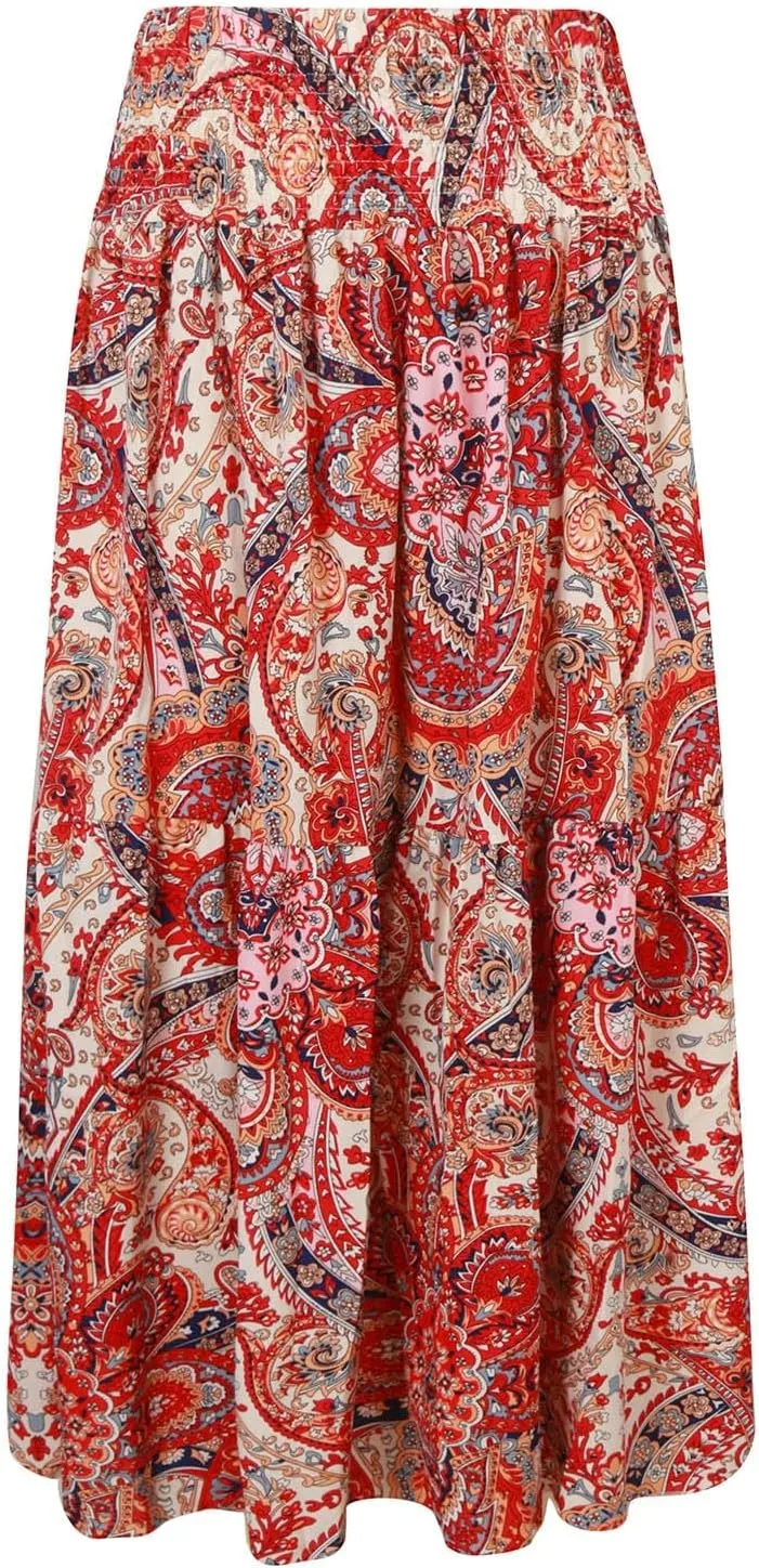 Maxi Skirts Casual for Women Floral Print Summer Casual High Waisted Elegant Slim Boho with Pockets Flowy Long