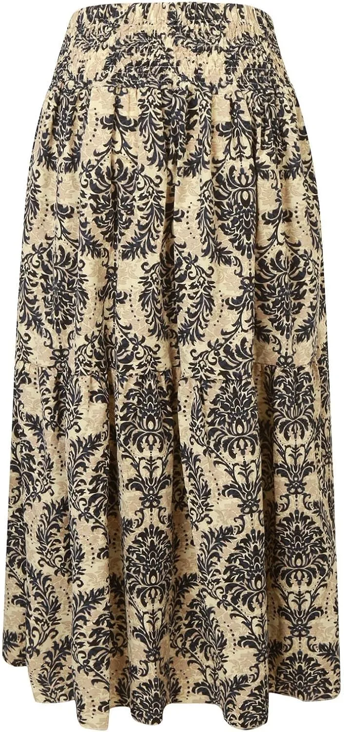 Maxi Skirts Casual for Women Floral Print Summer Casual High Waisted Elegant Slim Boho with Pockets Flowy Long