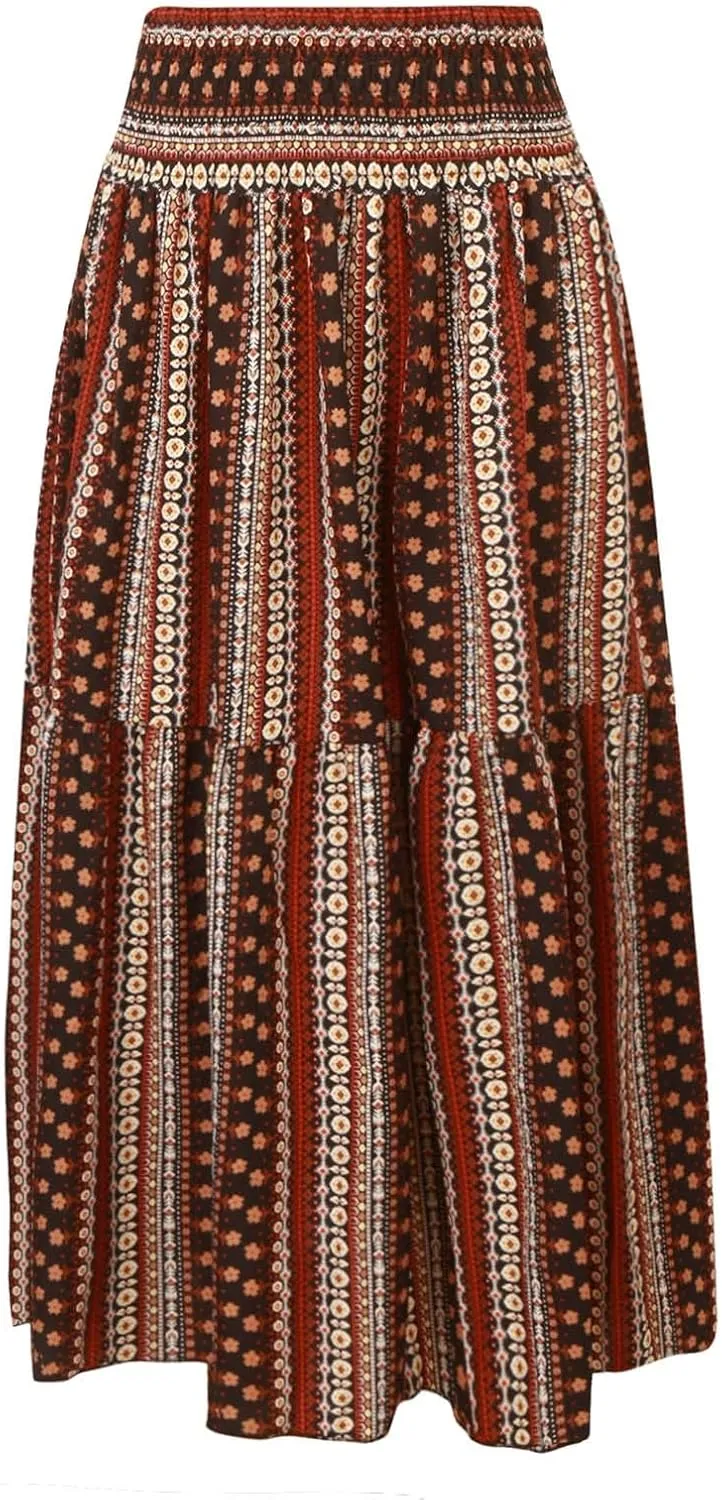 Maxi Skirts Casual for Women Floral Print Summer Casual High Waisted Elegant Slim Boho with Pockets Flowy Long