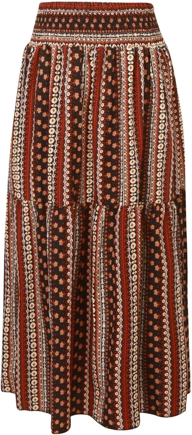 Maxi Skirts Casual for Women Floral Print Summer Casual High Waisted Elegant Slim Boho with Pockets Flowy Long