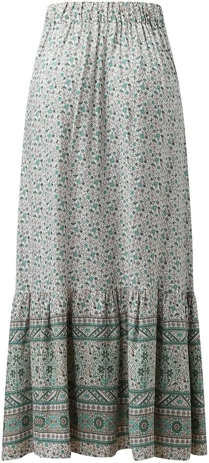 Maxi Skirts Casual for Women Summer Casual Elegant High Waisted Flowy Long Skirts Boho 2025 Elastic Waist Button
