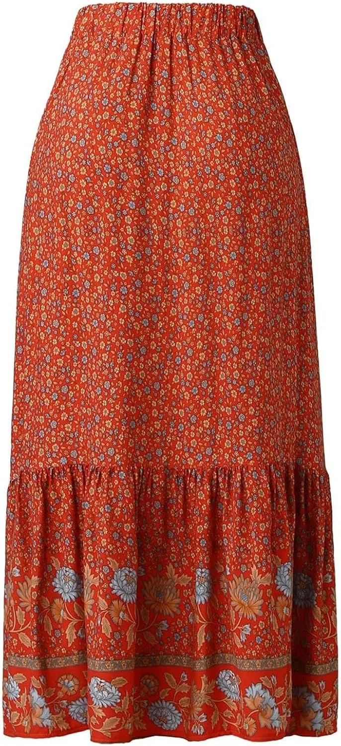 Maxi Skirts Casual for Women Summer Casual Elegant High Waisted Flowy Long Skirts Boho 2025 Elastic Waist Button