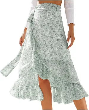 Maxi Skirts Casual for Women Summer Ruffle Elegant High Waisted Flowy Long Skirts Loose 2025 Elastic Waist Side