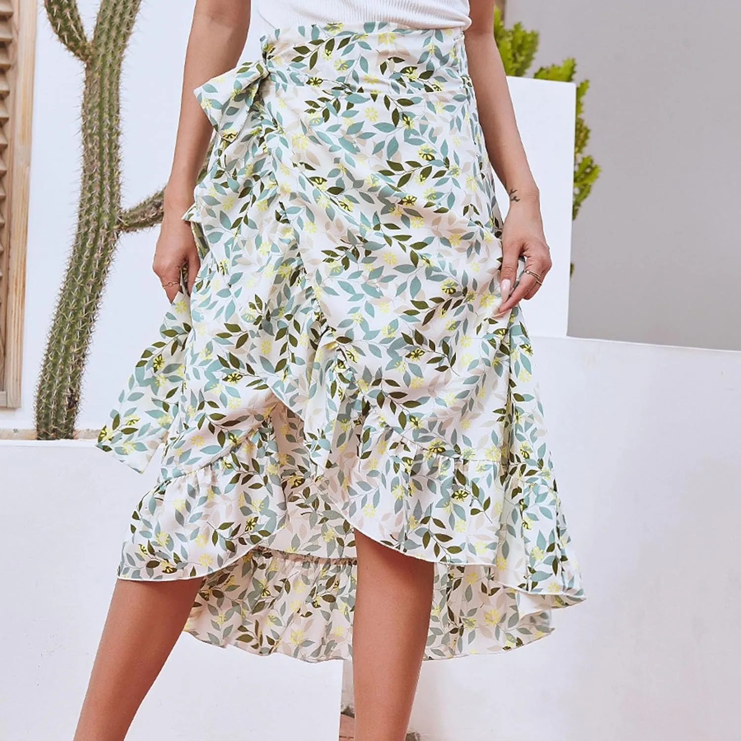 Maxi Skirts Casual for Women Summer Ruffle Elegant High Waisted Flowy Long Skirts Loose 2025 Elastic Waist Side