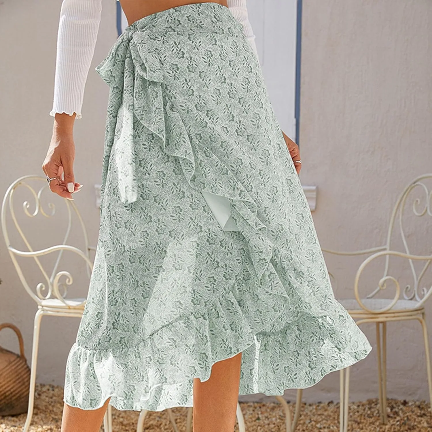 Maxi Skirts Casual for Women Summer Ruffle Elegant High Waisted Flowy Long Skirts Loose 2025 Elastic Waist Side