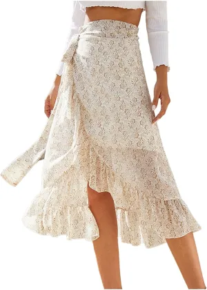 Maxi Skirts Casual for Women Summer Ruffle Elegant High Waisted Flowy Long Skirts Loose 2025 Elastic Waist Side