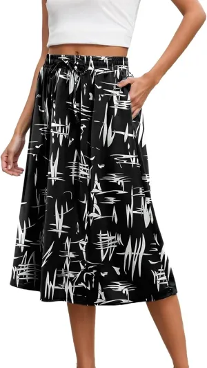 Maxi Skirts for Women 2025 Summer Vacation Comfy Drawstring Waist Pleated A-Line Beach Bohemian Casual Midi Skirts
