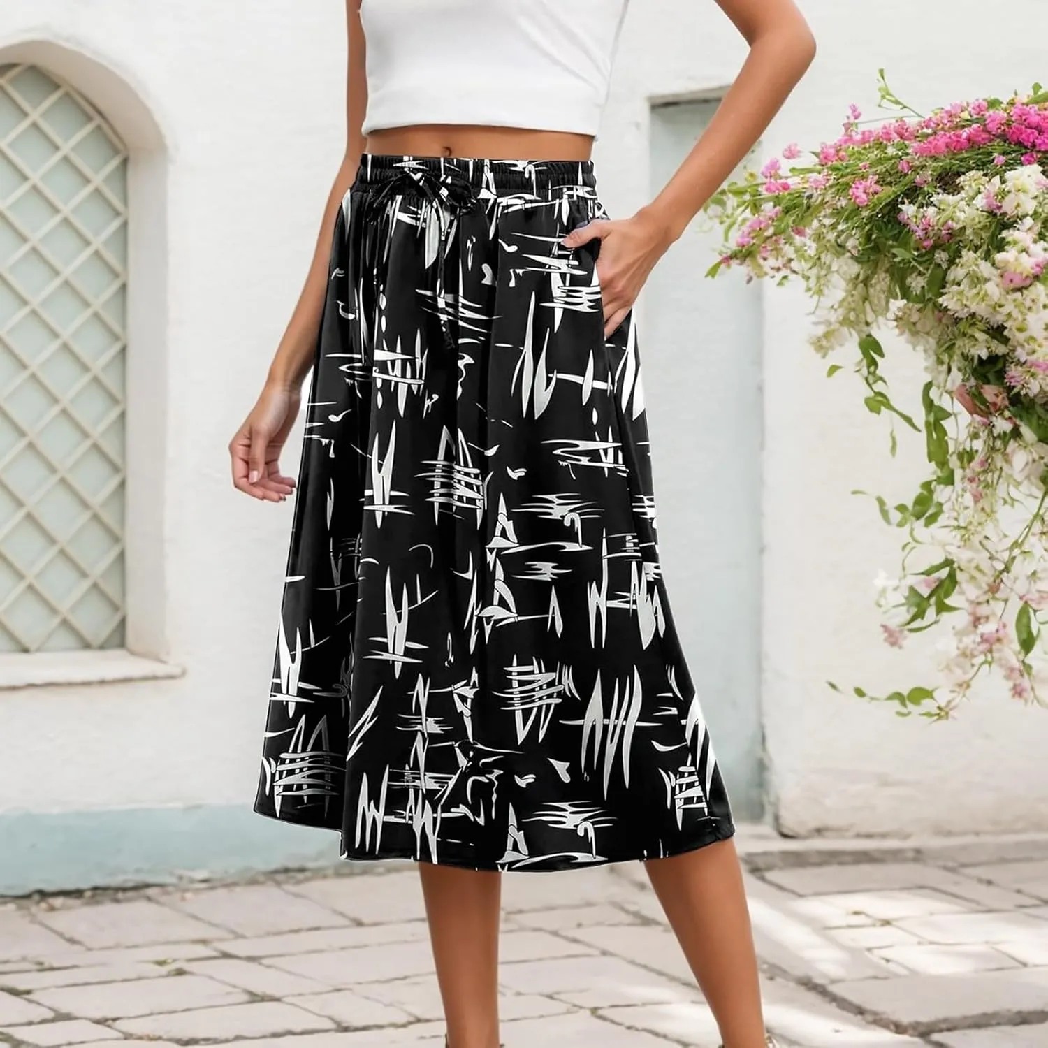 Maxi Skirts for Women 2025 Summer Vacation Comfy Drawstring Waist Pleated A-Line Beach Bohemian Casual Midi Skirts