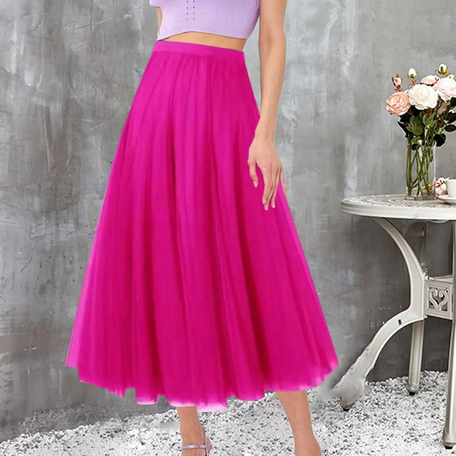 Maxi Skirts for Women Casual High Waisted Flowy Pleated A Line Midi Length Plain Skirt Trendy Cute Vacation Dress