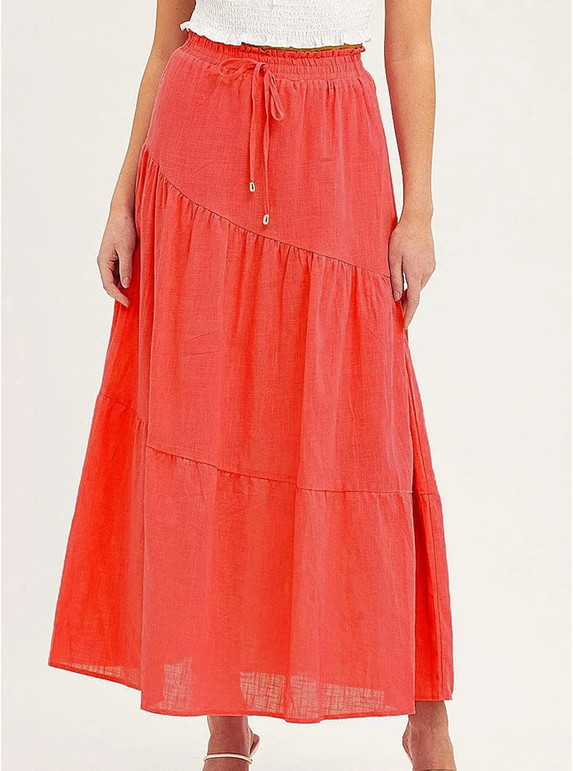 Maxi Skirts for Women Ruffle Long Summer Skirt Elegant High Waist Flared A-Line Skirts Elastic Waisted Causal Skirt