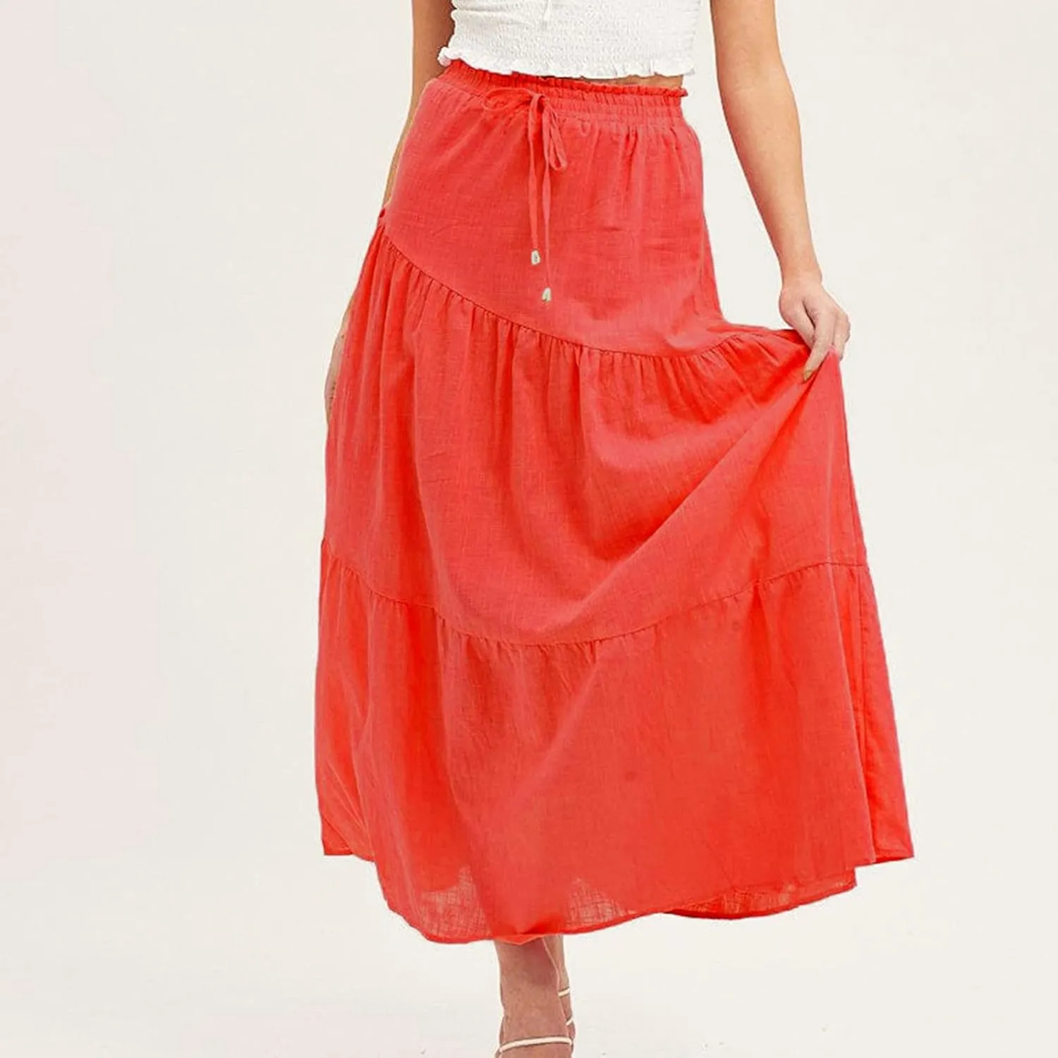 Maxi Skirts for Women Ruffle Long Summer Skirt Elegant High Waist Flared A-Line Skirts Elastic Waisted Causal Skirt