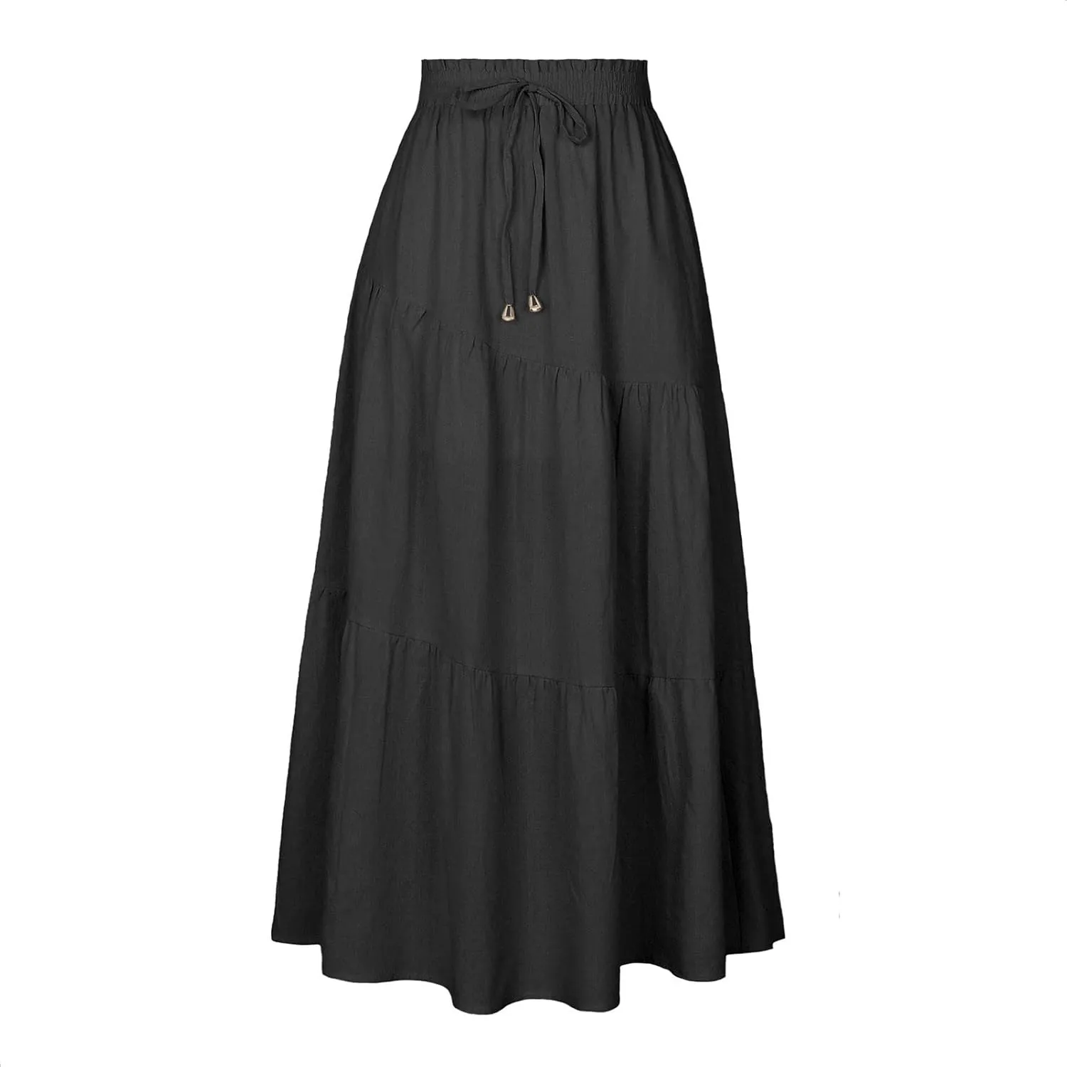 Maxi Skirts for Women Ruffle Long Summer Skirt Elegant High Waist Flared A-Line Skirts Elastic Waisted Causal Skirt