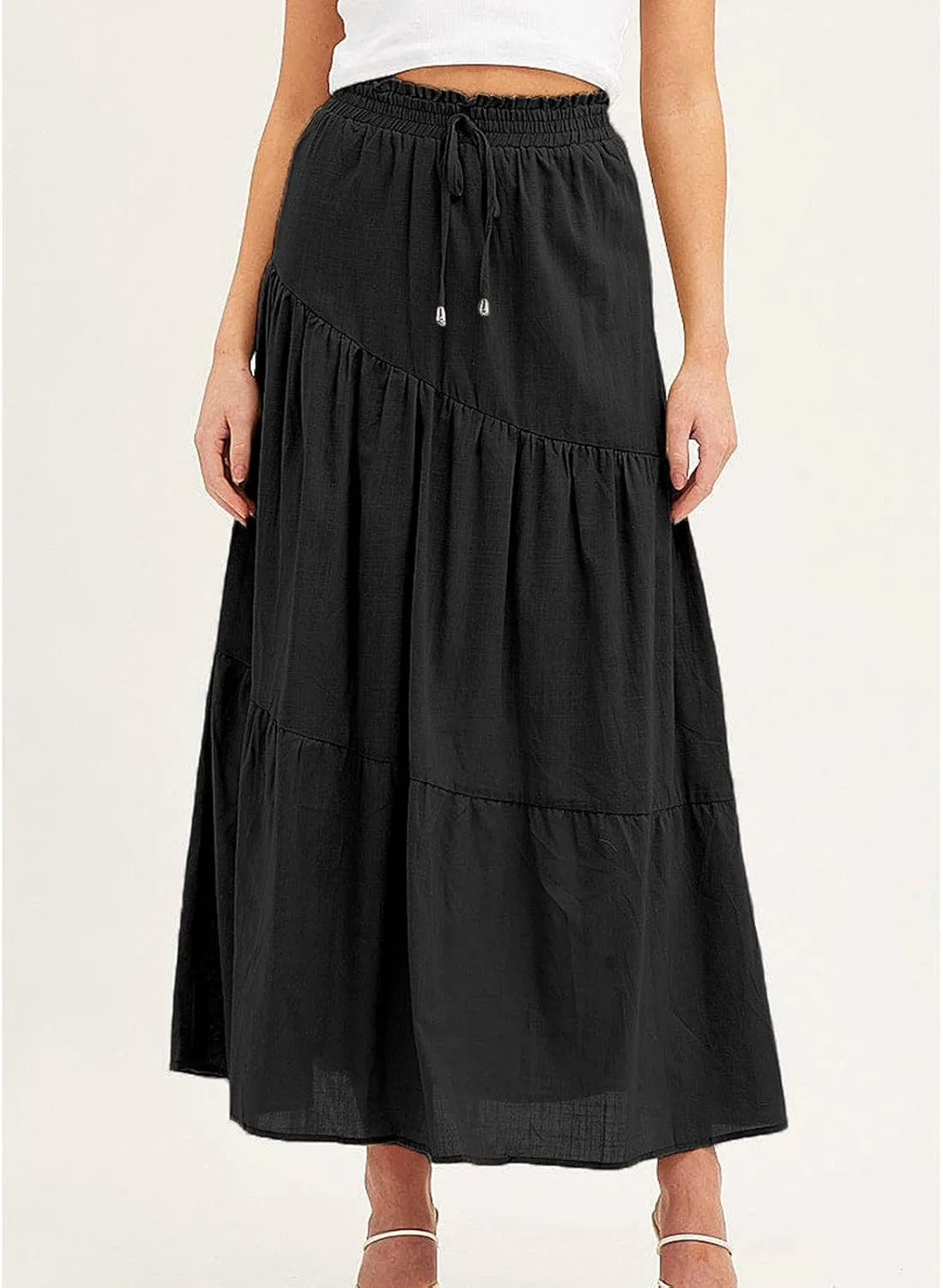 Maxi Skirts for Women Ruffle Long Summer Skirt Elegant High Waist Flared A-Line Skirts Elastic Waisted Causal Skirt