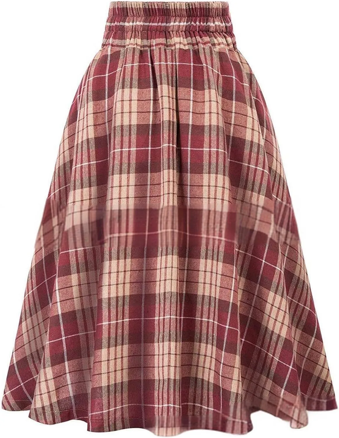 Maxi Solid Skirt for Women High Waisted A-Line Pleated Skirts Elastic Knee Length Casual Flowy Swing Flared Skirt