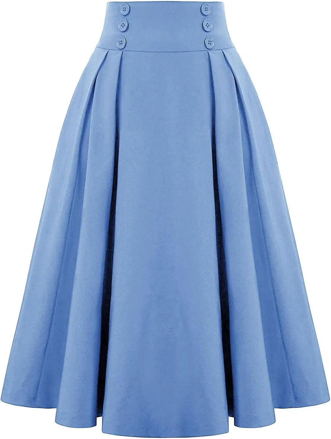 Maxi Solid Skirt for Women High Waisted A-Line Pleated Skirts Elastic Knee Length Casual Flowy Swing Flared Skirt