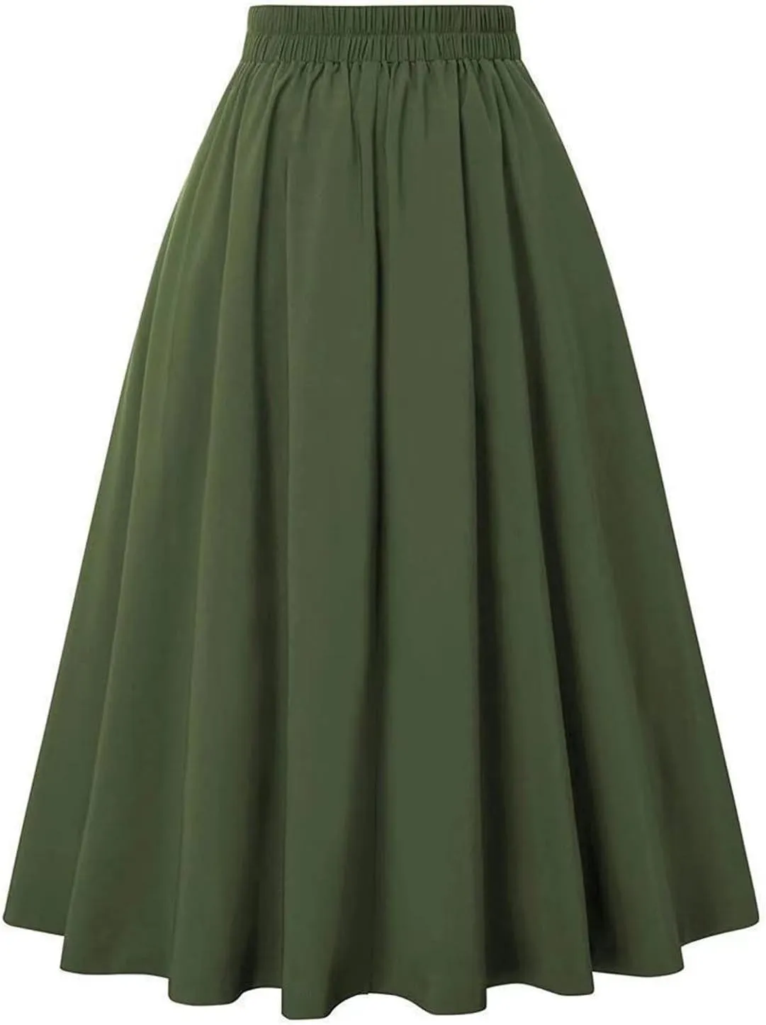 Maxi Solid Skirt for Women High Waisted A-Line Pleated Skirts Elastic Knee Length Casual Flowy Swing Flared Skirt
