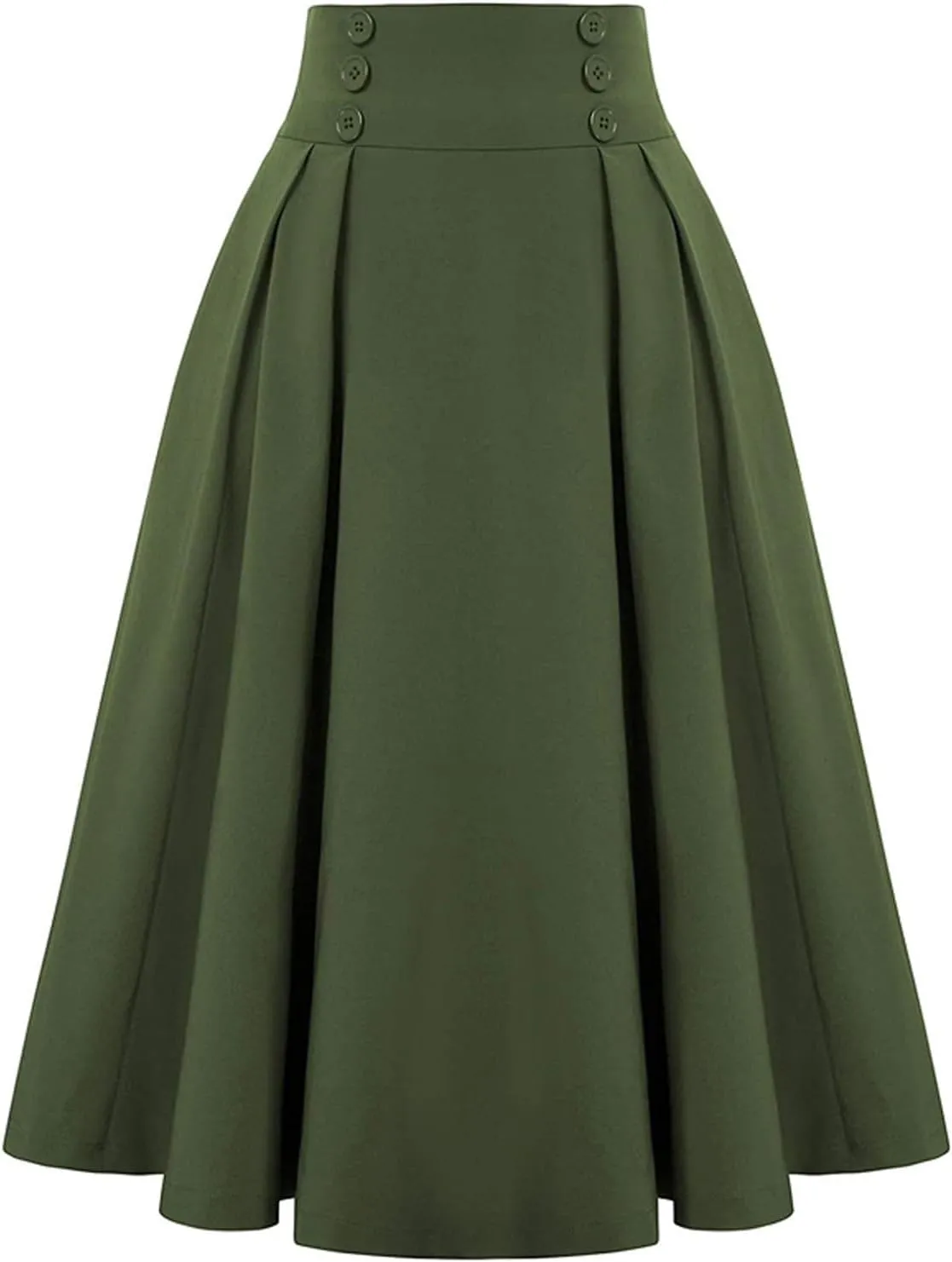 Maxi Solid Skirt for Women High Waisted A-Line Pleated Skirts Elastic Knee Length Casual Flowy Swing Flared Skirt