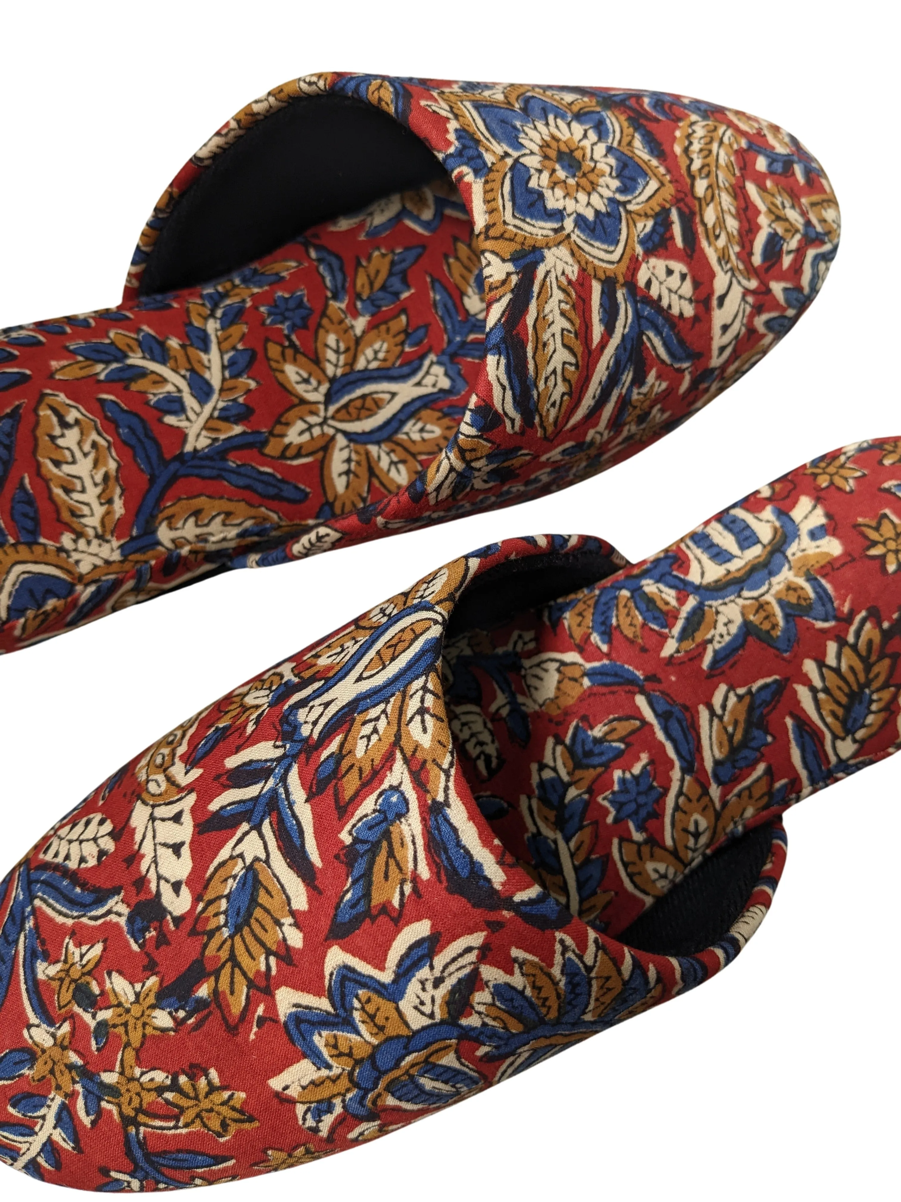 Medium Block Printing Flowers Mix Slippers [Black wool felt soles] MF2207 [Size Medium]