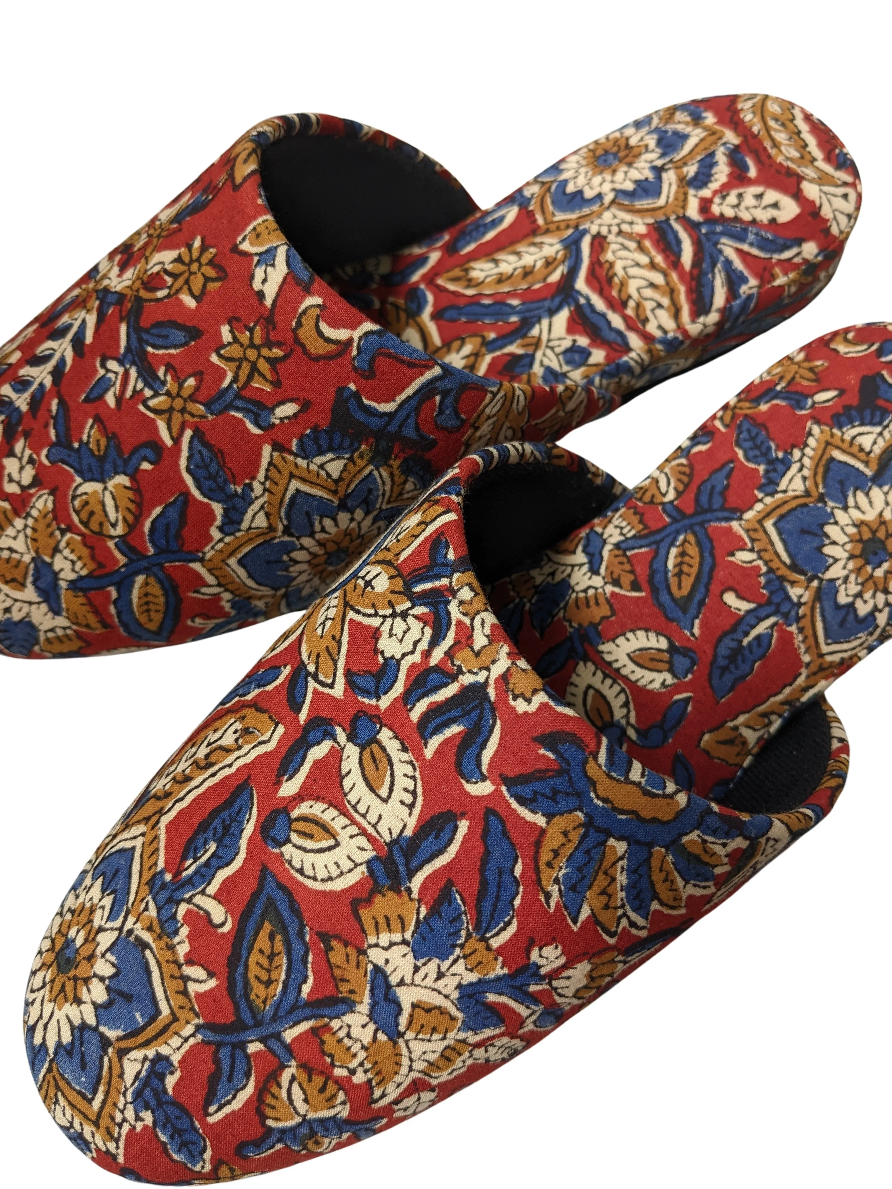 Medium Block Printing Flowers Mix Slippers [Black wool felt soles] MF2207 [Size Medium]
