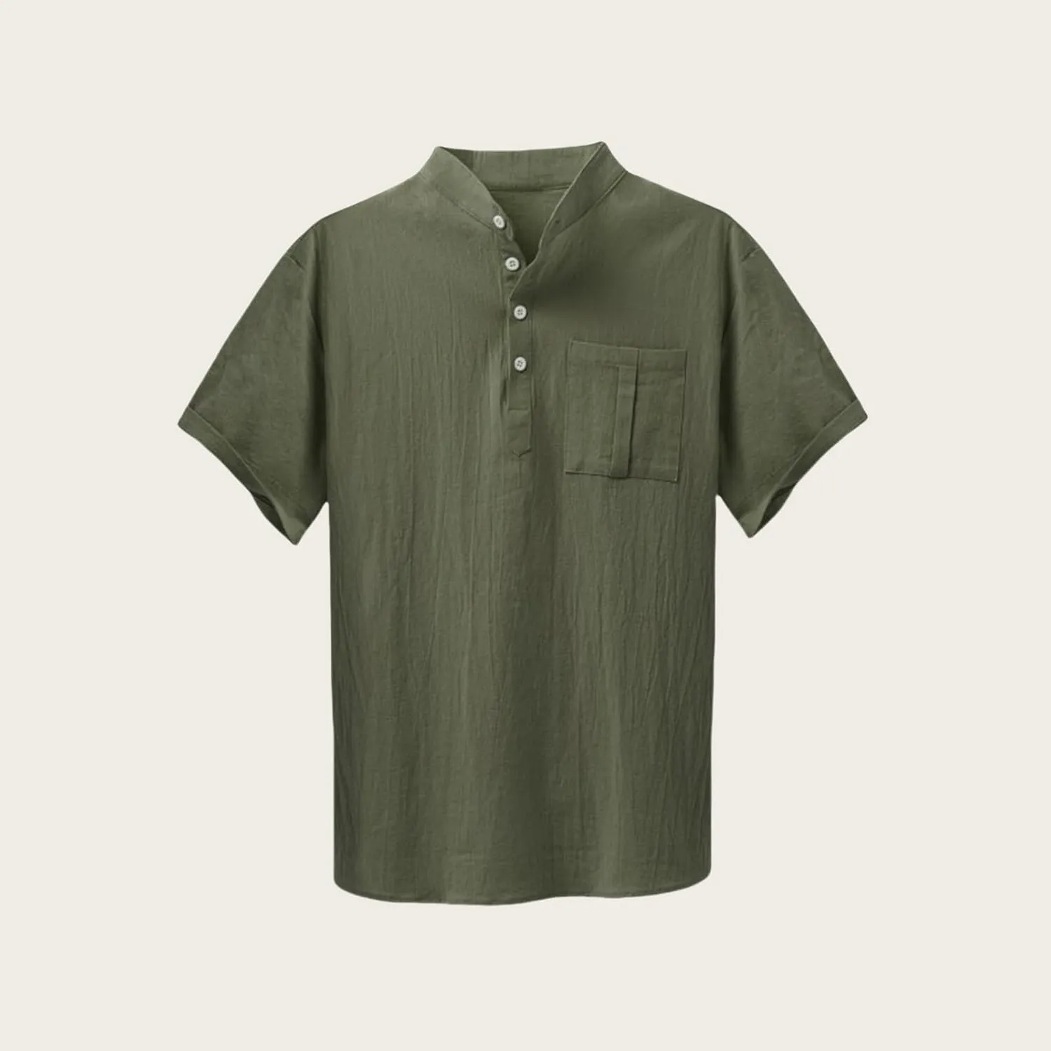 Men Short Sleeve Casual Button Down Striped Henley Lightweight Linen Cotton Dress Shirts with One Pocket Tops