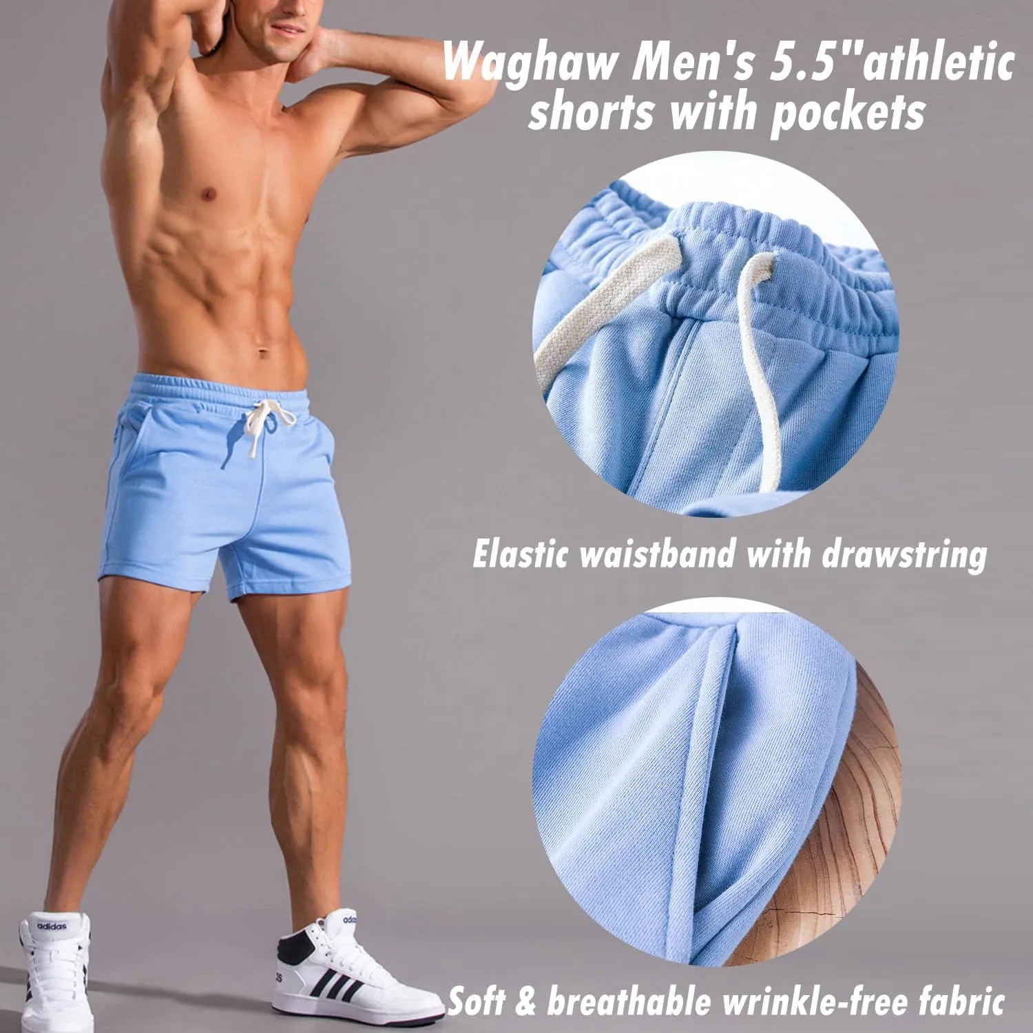 Mens 5.5 Inch Sweat Shorts Mens Athletic Gym Shorts 5 Inch Inseam Cotton Shorts for Men Gym Shorts with Pockets