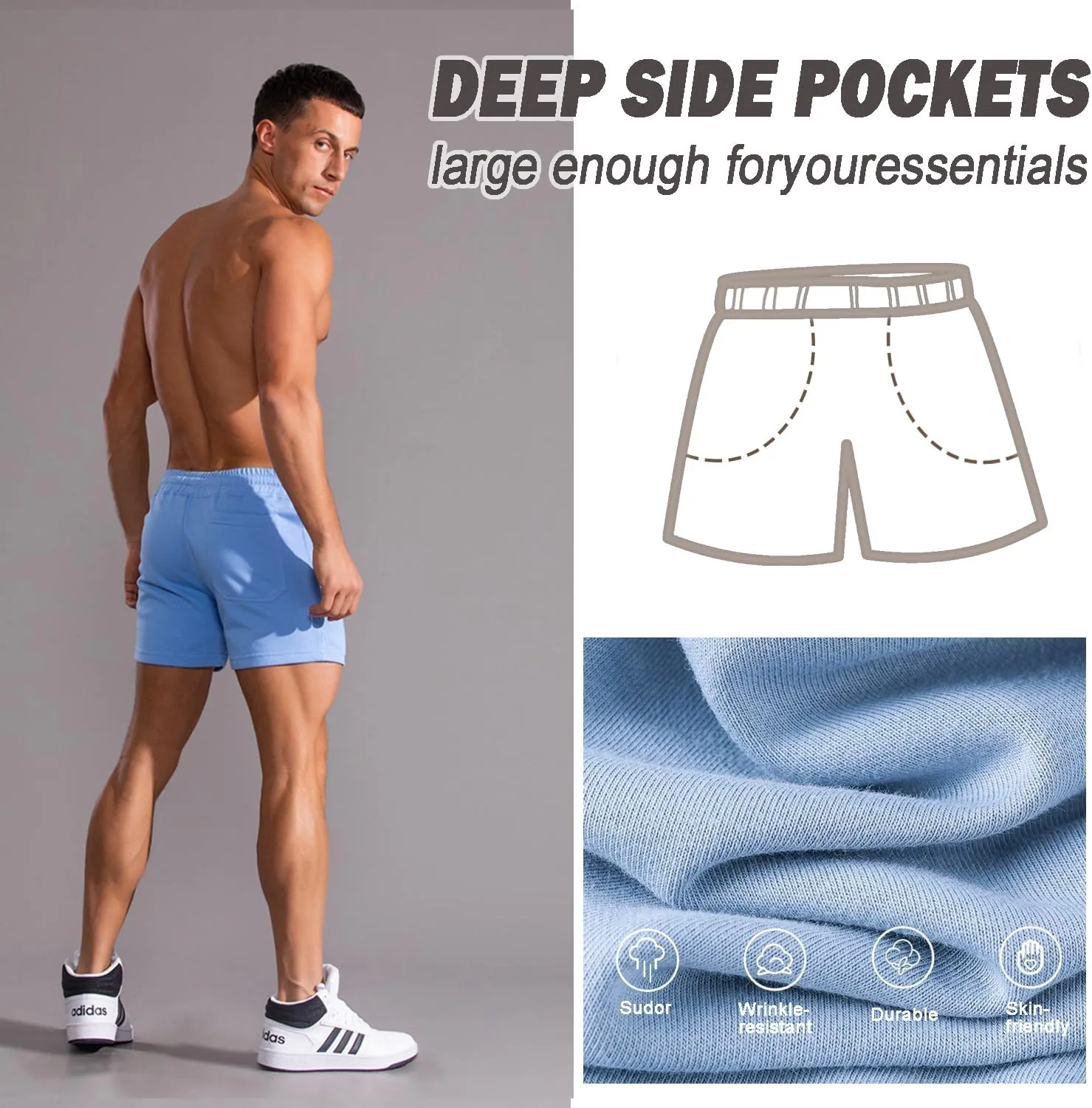 Mens 5.5 Inch Sweat Shorts Mens Athletic Gym Shorts 5 Inch Inseam Cotton Shorts for Men Gym Shorts with Pockets