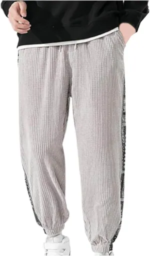 Mens Boho Corduroy Jogger Pants Elastic Waist Straight Leg Casual Harem Pants Tribal Ethnic Print Baggy Sweatpants