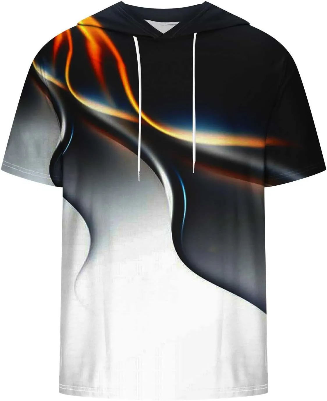 Mens Boys Light Weight Short Sleeve Hoodie Casual Pullover Hooded T-Shirt 3D Line Colorful Graphic Printed Casual Shirts