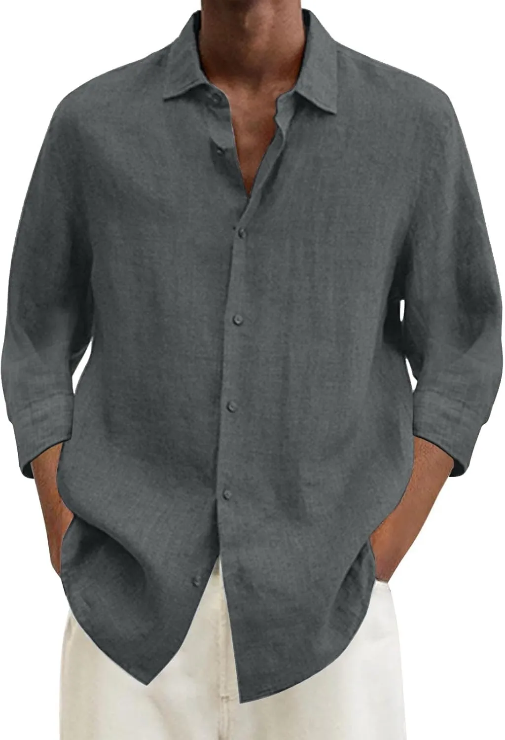 Mens Button Down Linen Shirts Long Sleeve Casual Collared Untucked Shirt Thin Drying Fit Hawaiian Tropical Beach Tops